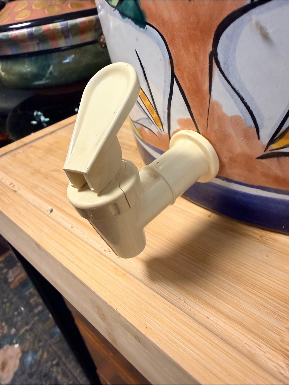 Hand-Painted Ceramic Water Dispenser in Blue and Green - Picture 3 of 10